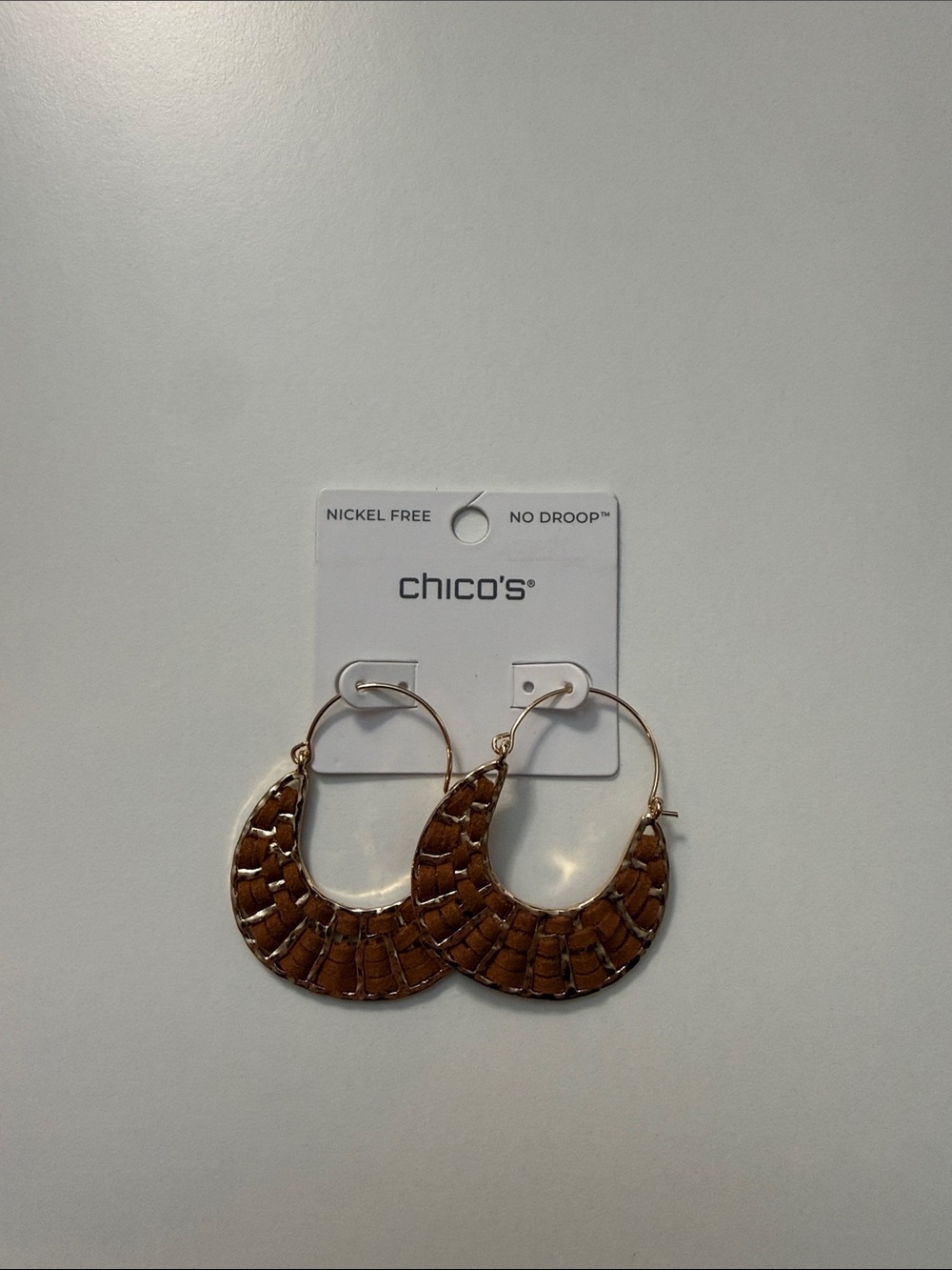 Chico's Gold-Tone Hoop Earrings with Brown Woven Detail